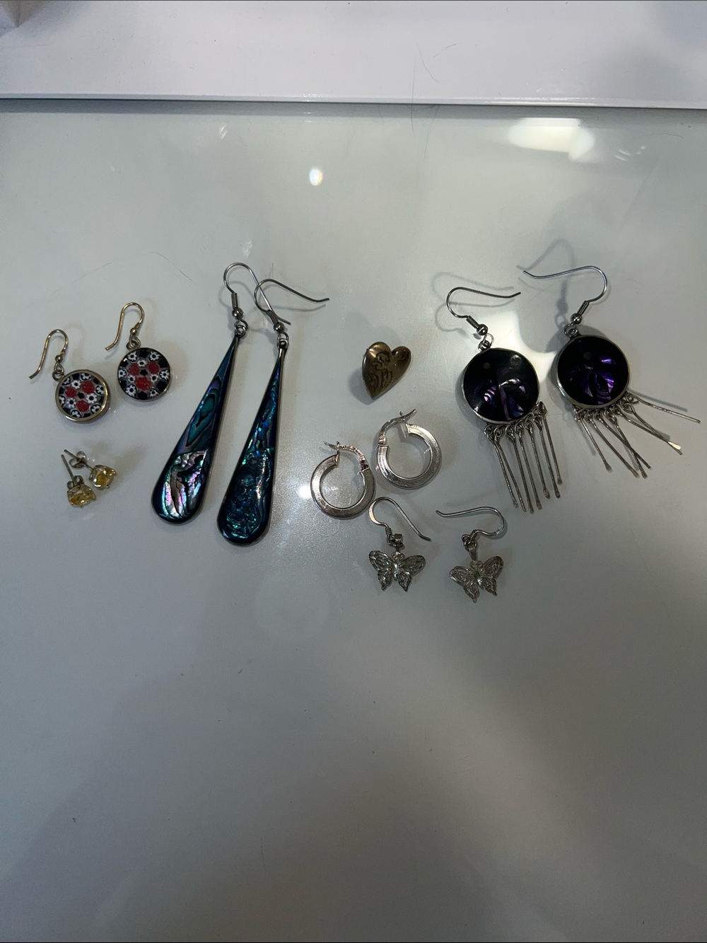 Vintage sterling silver Earrings Set in Black, Purple, Silver and Gold 925